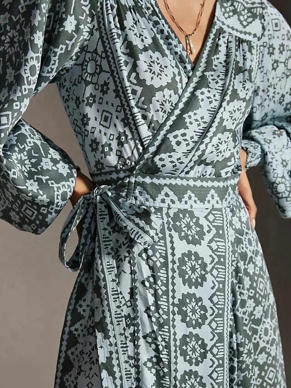 Anthropologie OMIKA Geometric Print Wrap Kaftan Maxi Dress Size M